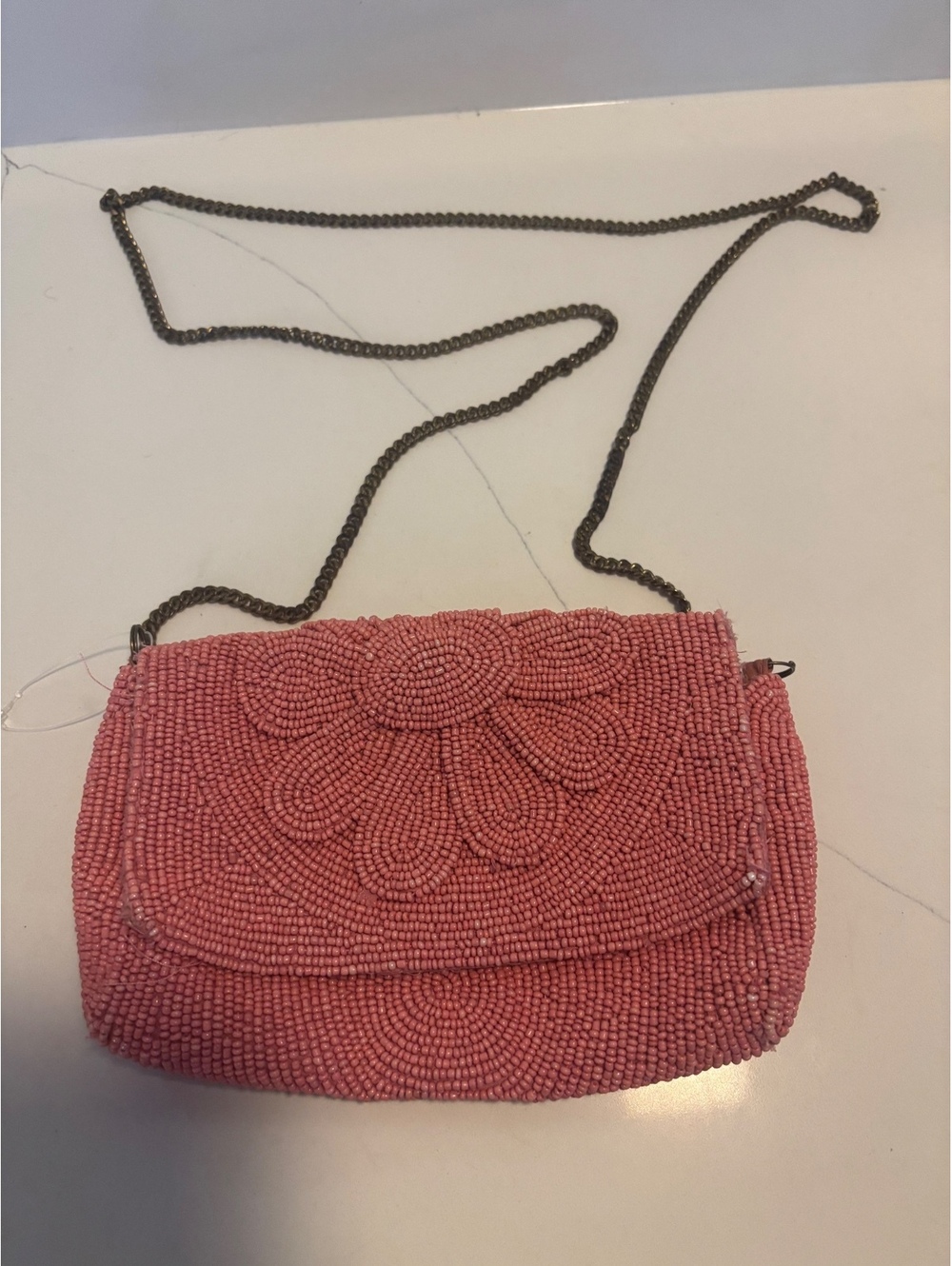 Pink Beaded Crossbody Clutch Bag